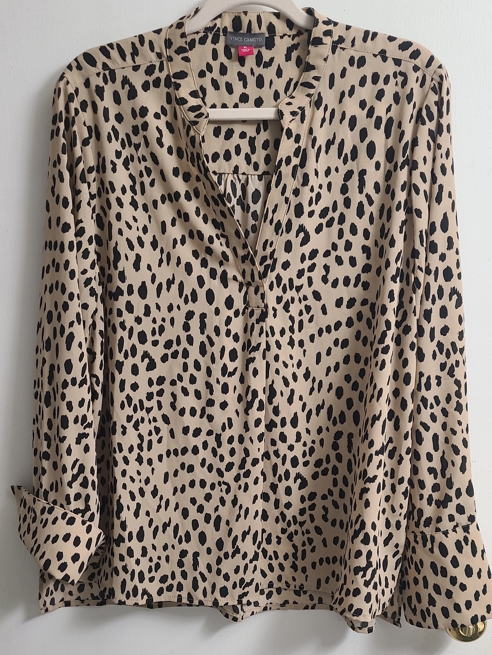 Vince Camuto Women's Flowy Long Sleeves Cheetah Print Neutral Tan/Beige Sz XL